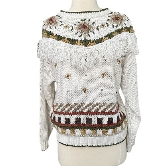 Vintage Huntington Ridge Fair Isle Fringe Sweater Hand knit Size M - Picture 1 of 3